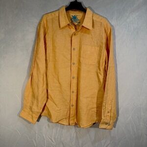 Paradise Collection Men's Linen Long Sleeve Button Shirt Orange Size XL Summer